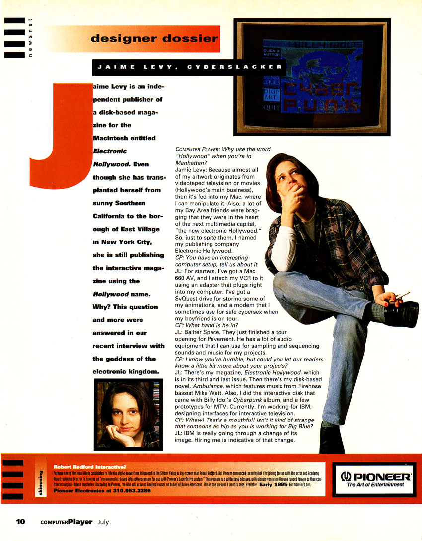 Jaime Levy in Computer Player Magazine - July 1994