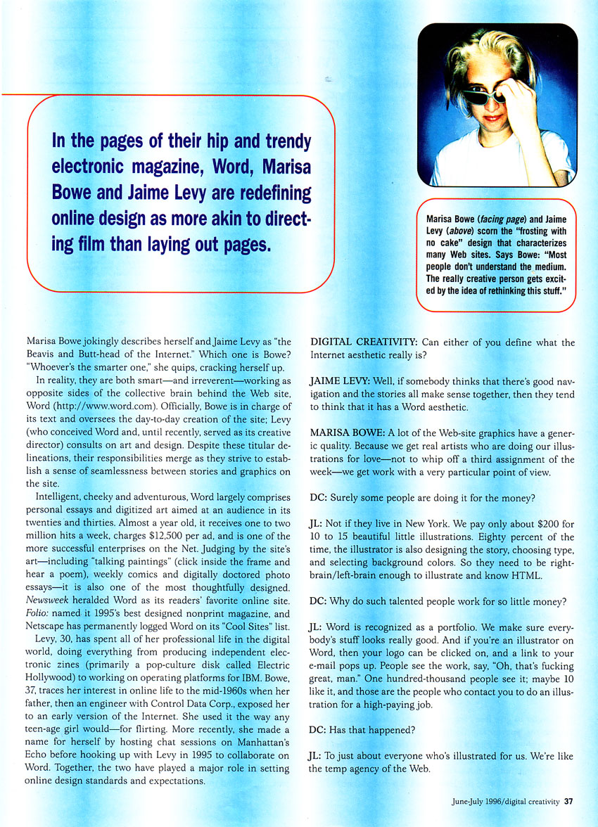Jaime Levy in Digital Creative Magazine - June 1996 -p2