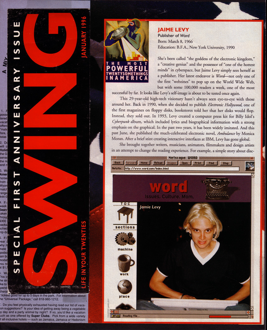 Jaime Levy in Swing Magazine - January 1996